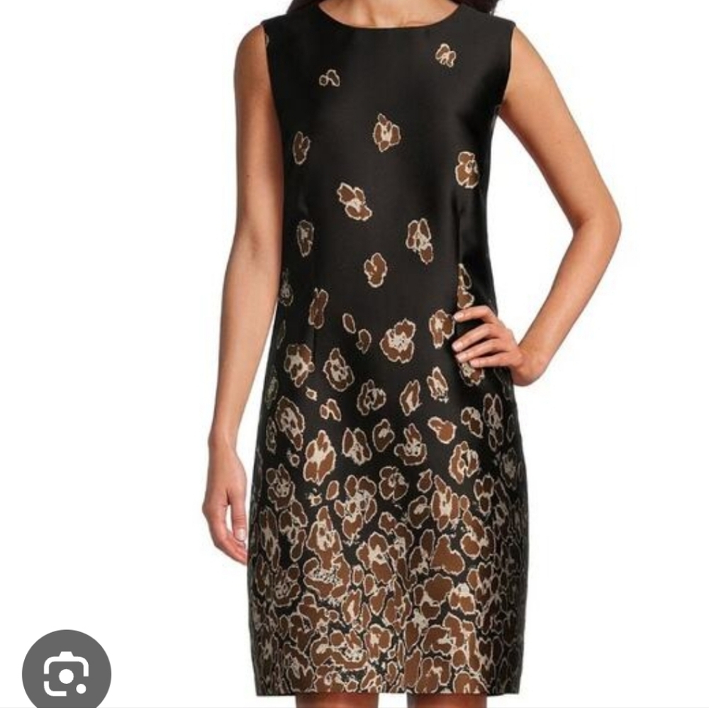 Caroline Rose Dress Black Brown Abstract Animal Print Sleeveless Sheath